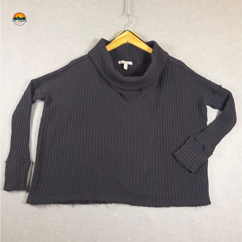 Free People Knit Top Black Juicy Long Sleeve Turtleneck Split Back Women's XS